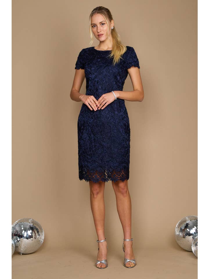 Kos Couture - Wholesale Dress - Women's - Short Lace Cocktail Dress in Navy Black Burgundy Silver