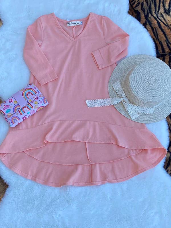 luluclothes - Wholesale Dress - Kids - XCH0020-6H Pink long style ruffle bottom girls dress