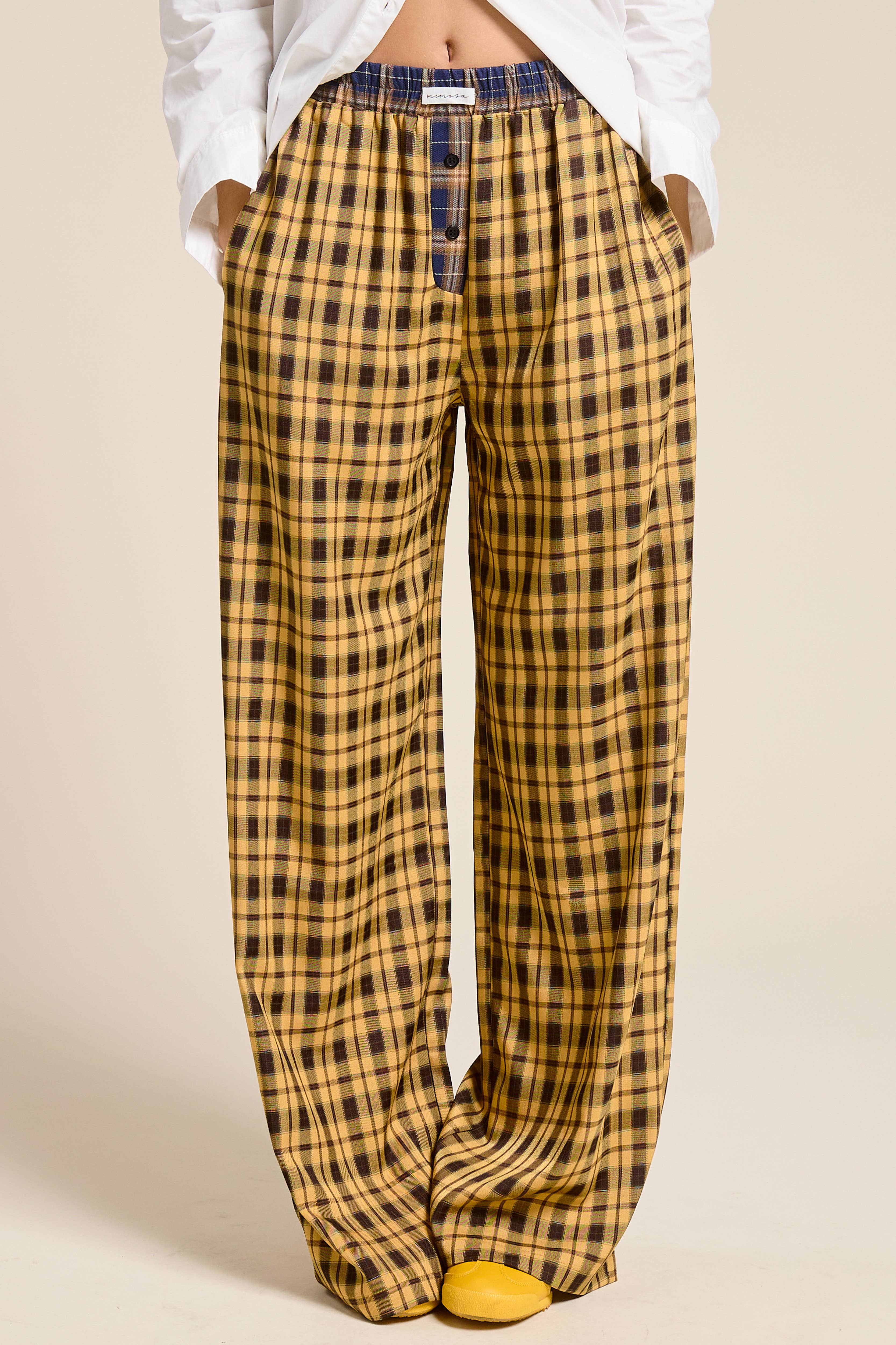 Mimosa - Vente Pantalon – femme - Pantalon boxeur à carreaux avec ceinture contrastante8