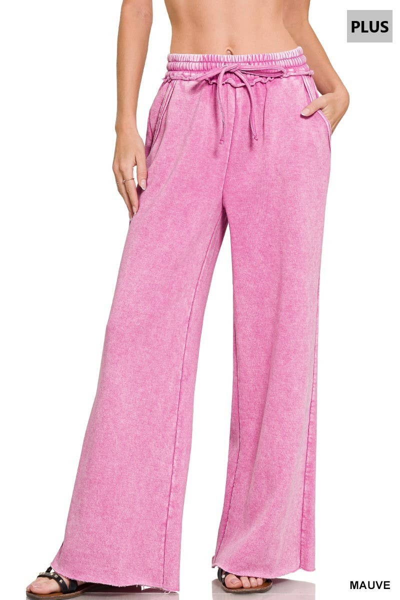 Vanilla Monkey - Vendita all'ingrosso Pantalone - Donna - Pantaloni della tuta palazzo in pile lavaggio acido con tasche Plus5