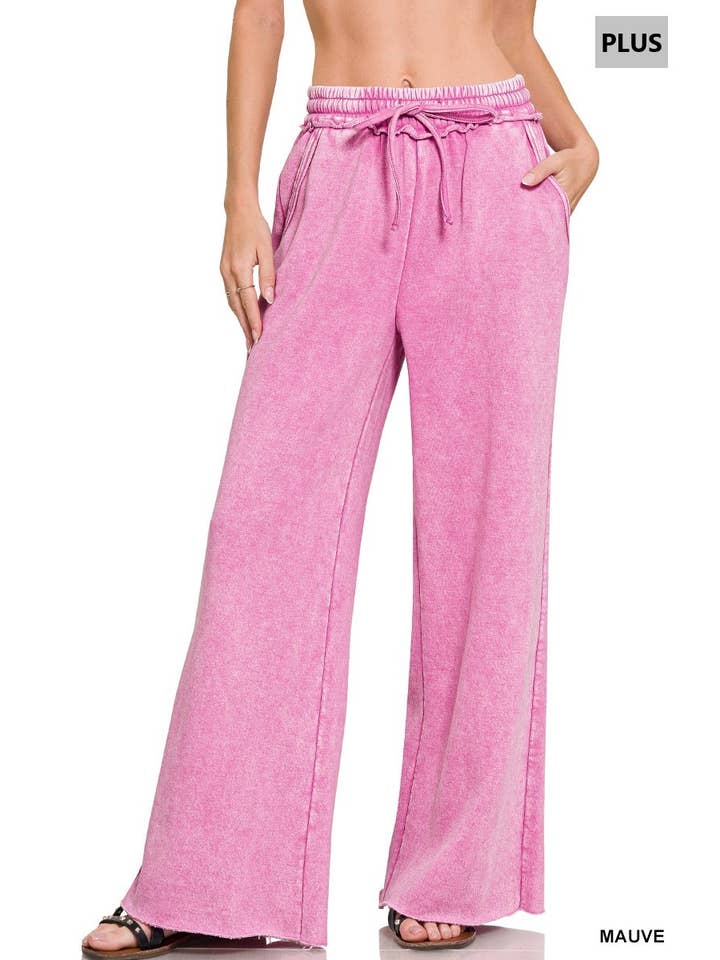 Vanilla Monkey - Vendita all'ingrosso Pantalone - Donna - Pantaloni della tuta palazzo in pile lavaggio acido con tasche Plus5