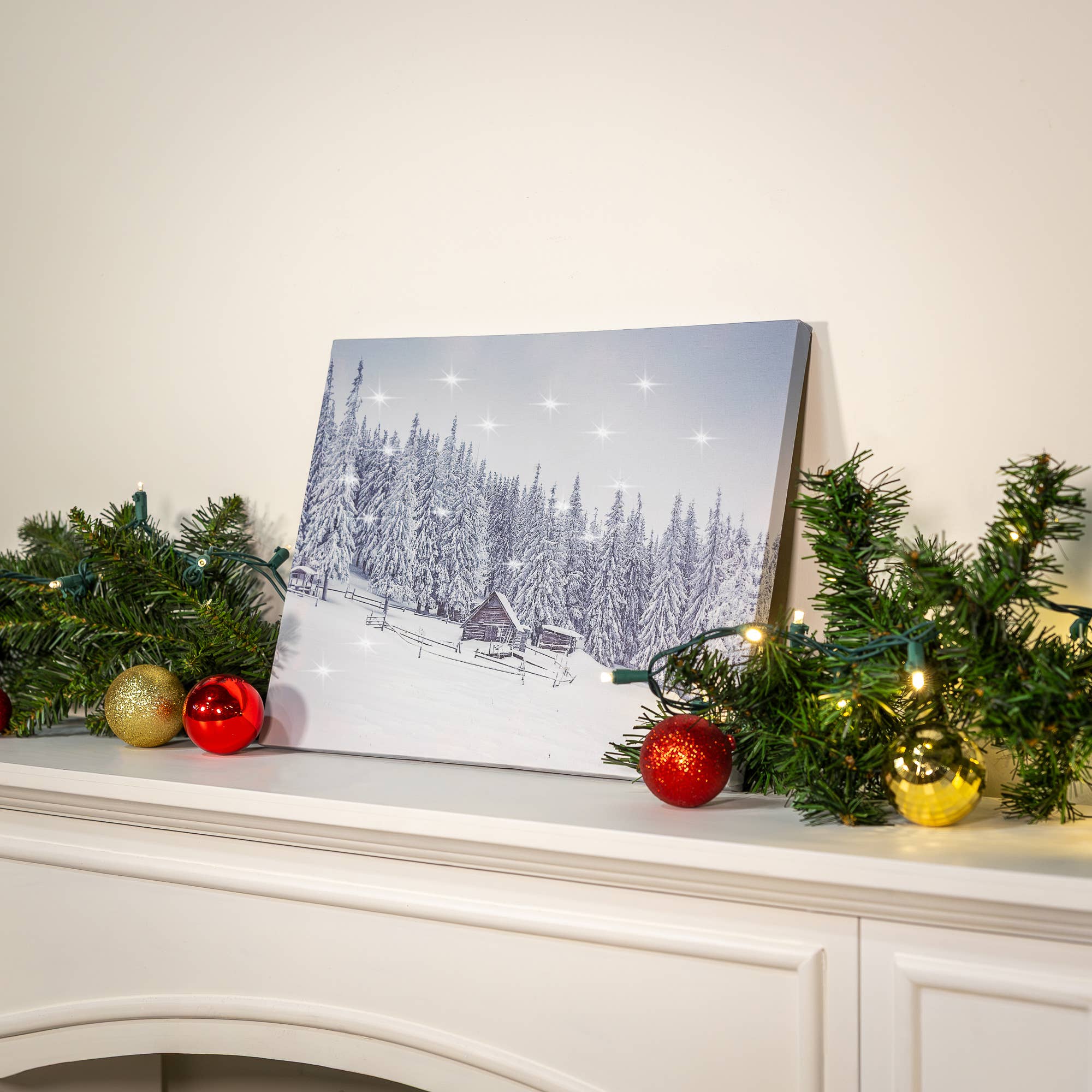 LumaBase - Wholesale Christmas Wall Art - Battery-Operated Lighted Wall Art - Snowy Cabin3