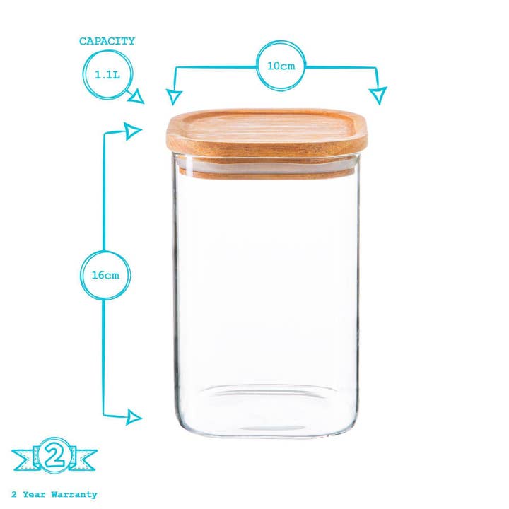 Rinkit Ltd - Wholesale Jar - Argon Tableware Square Glass Storage Jar - 1.1 Litre6