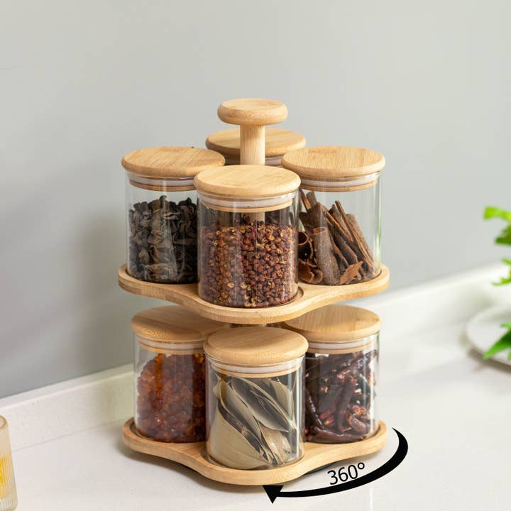 Quickway Imports – wholesale Spice rack – Basicwise Minimalist Two-Tier Bamboo Lazy Susan Turntable2
