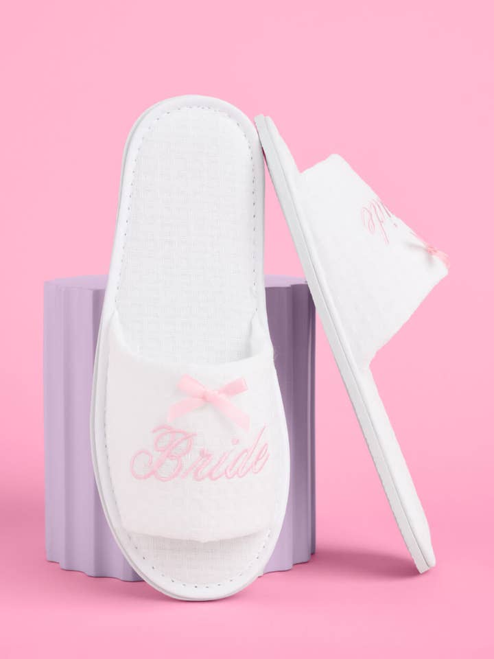 xo, Fetti - Wholesale Slippers - Women's - Pampered Bride Slippers - white embroidered waffle slippers, Bachelorette Gift4