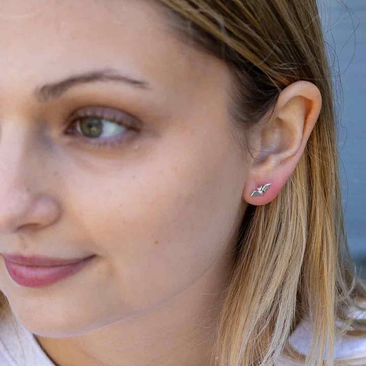 Nina Designs - Wholesale Stud/Post Earrings - Sterling Silver Dimensional Tiny Bat Post Earrings 5x10mm1