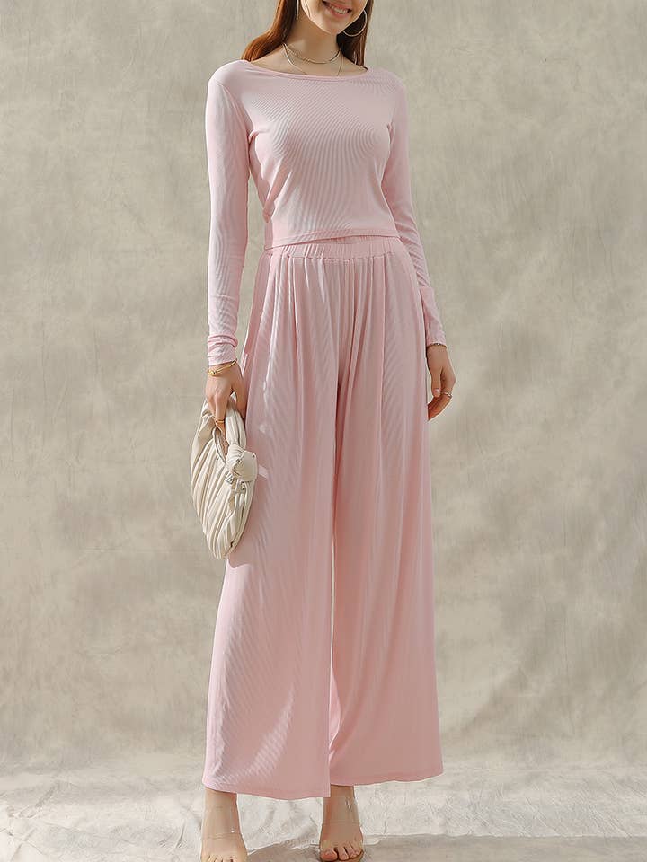 CWSTB279_ENSEMBLE T-SHIRT À MANCHES LONGUES ET PANTALON LARGE EN MODAL pour la vente par NINEXIS