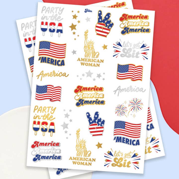 xo, Fetti - Wholesale Temporary Tattoo - Party in the USA Tats - 34 foil temporary tattoos