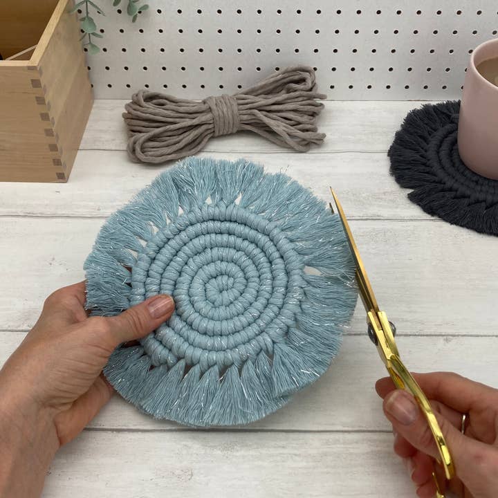 Bergin & Bath - Wholesale DIY Craft Kit - Macrame Kit Coasters - Mist Blue, Pearl and Charcoal6