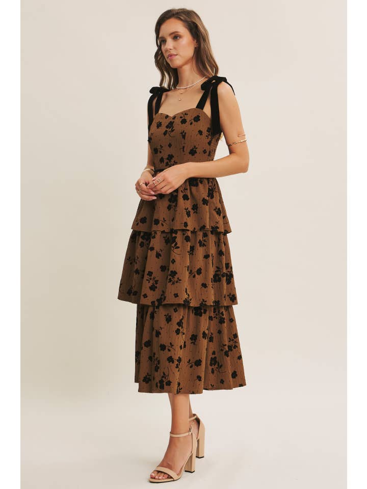in february - Wholesale Dress - Women's - STANDOUT ELEGANT MOMENT FLORAL FLOCKED TIERED MIDI DRESS16