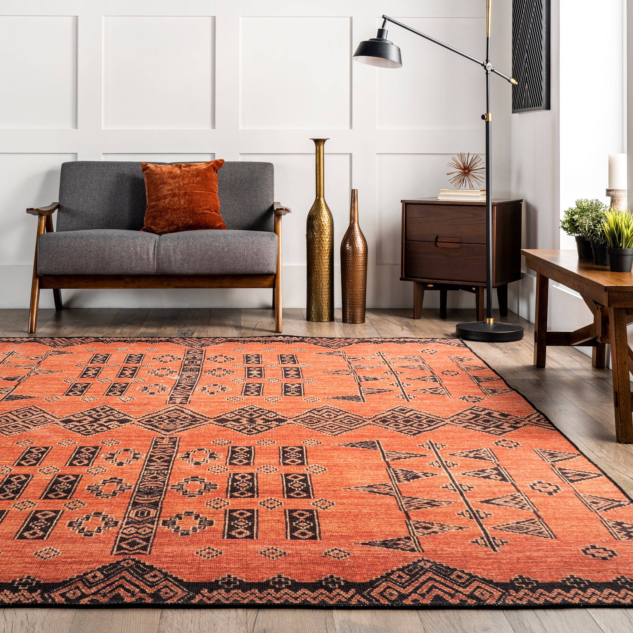 Rust Quincy Cotton-Blend Traditional Area Rug for wholesale on Faire9