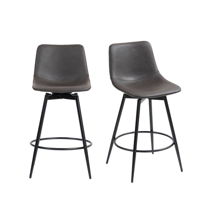 39F Inc. - Wholesale Stool - 25.7in Modern Bar Stool w/ Swivel & Backrest (Grey/Brown)