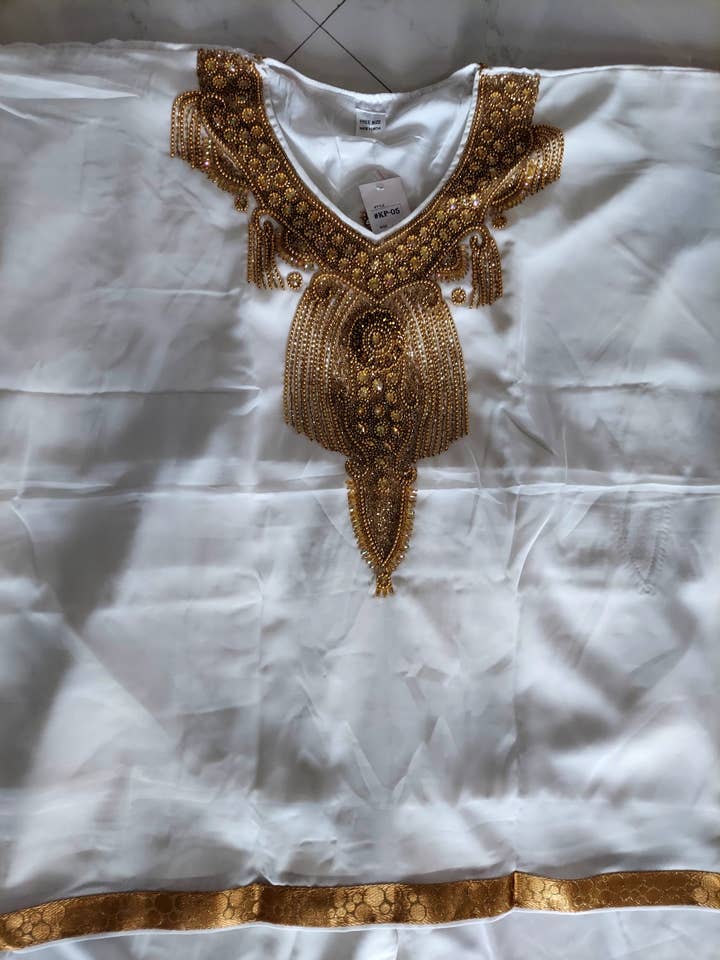 India Batik – Großhandel Kaftan – Damen – Kaftan Palazzo Set Weiß und Gold - kP054