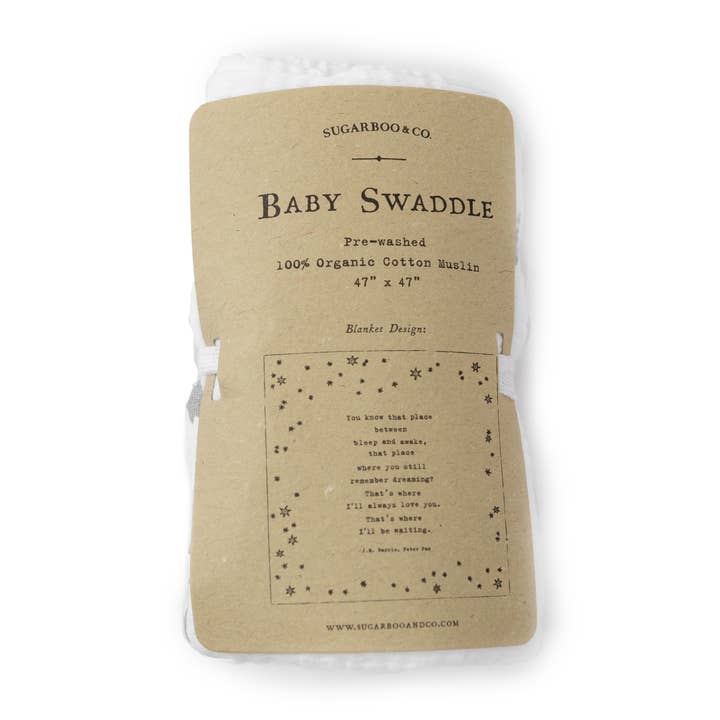 You Know That Place Between Sleep And Awake (Peter Pan) Swaddle Blanket 47”x47" for wholesale by Sugarboo & Co