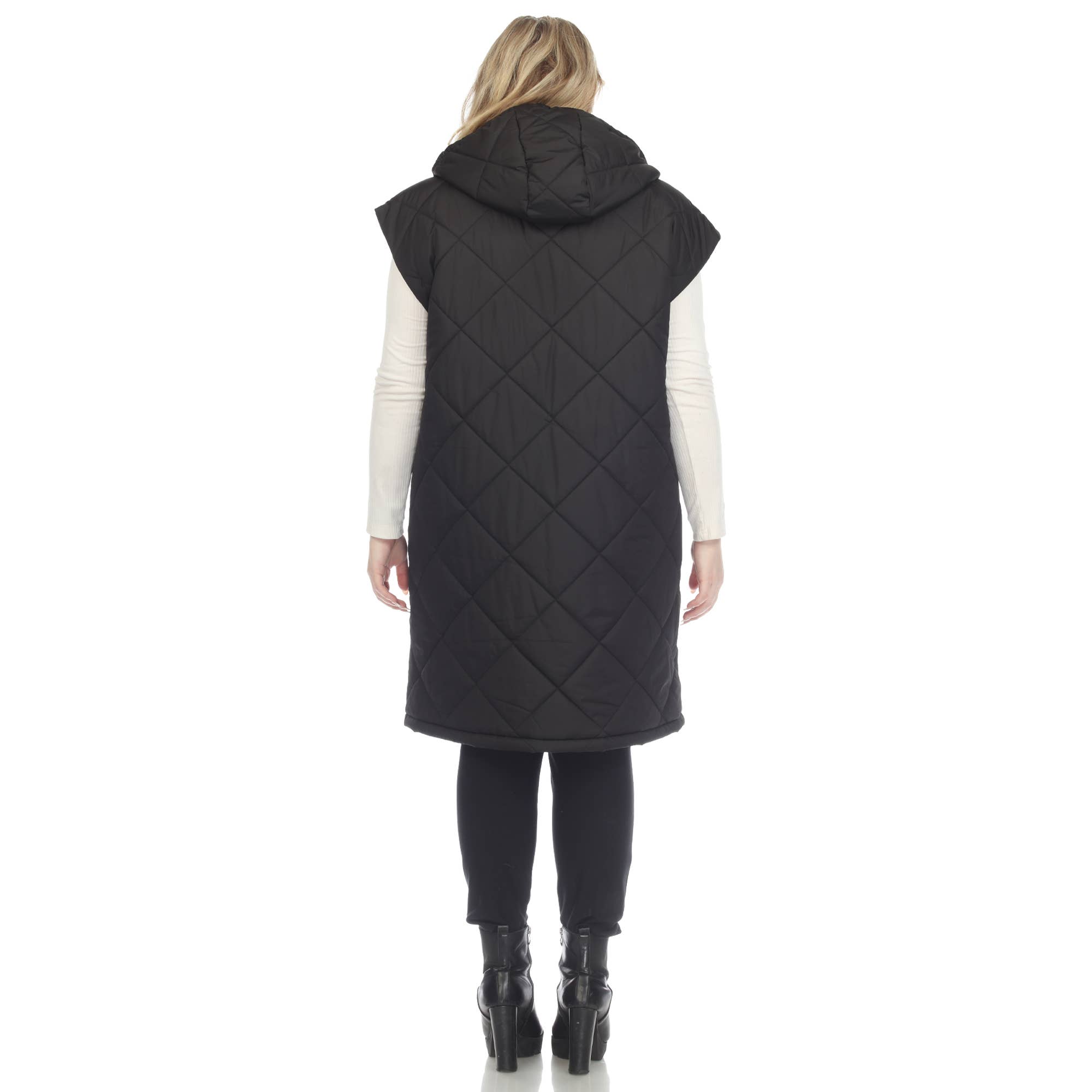 WHITE MARK - Wholesale Outerwear Vest - Women's - Plus Size Diamond Quilted Hooded Puffer Vest3