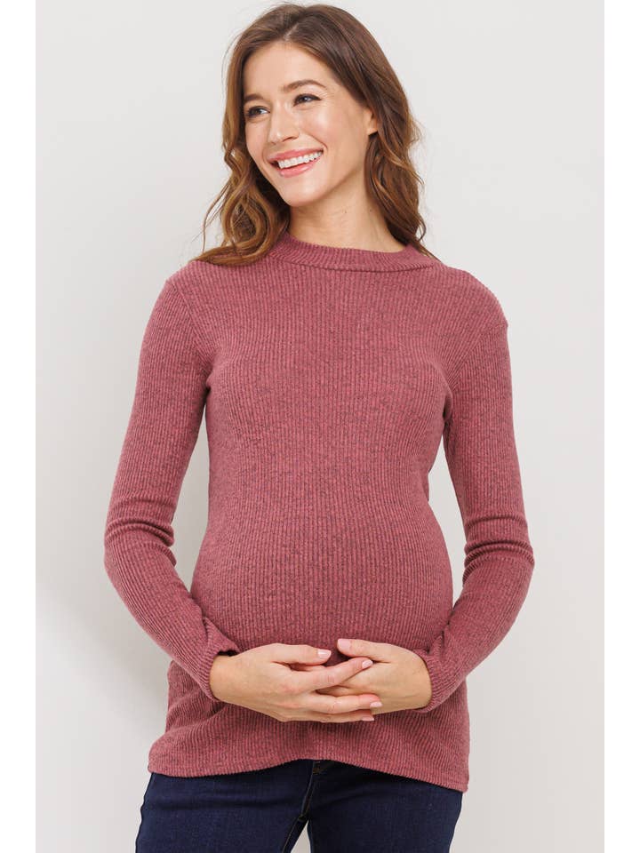 Hello Miz - Vente Haut - Top côtelé de maternité à col montant et manches longues16