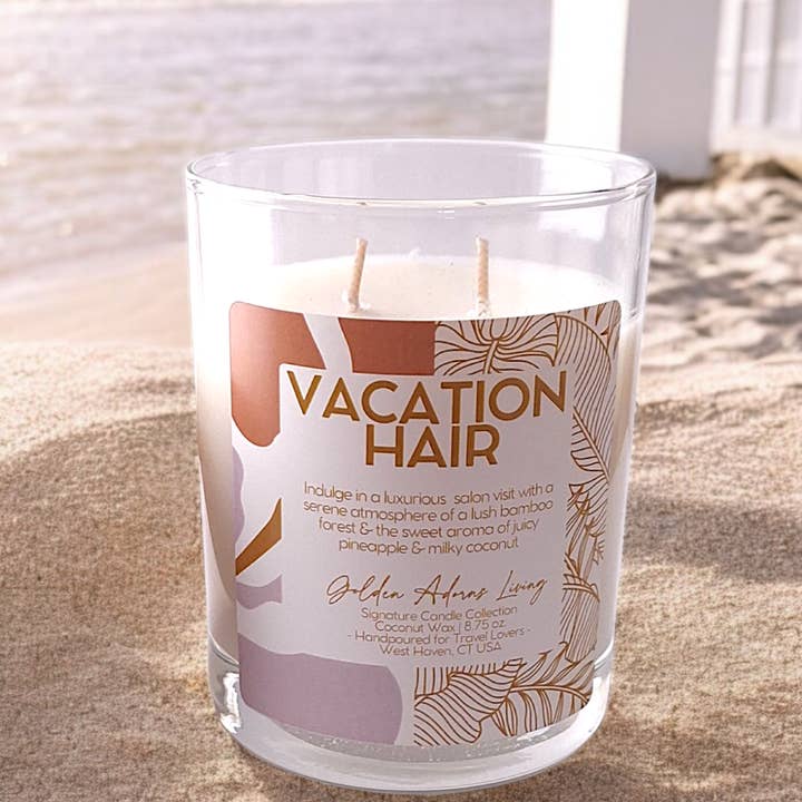 VACATION HAIR | Double-Wick Travel Candle for wholesale by Golden Adorns Living