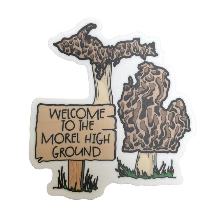 Welcome to the Morel High Ground Mushroom Michigan Sticker for wholesale by Denali & Co.