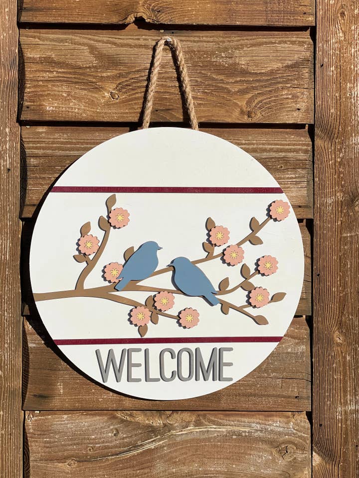 3D Welcome with Birds Door Hanger for wholesale by Mama E’s Makery