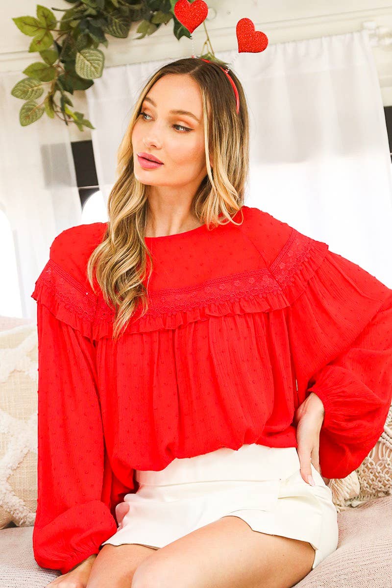 Vine & Love - Vendita all'ingrosso Camicetta - Donna - Camicetta con motivo a pois svizzeri con dettaglio posteriore con lacci VT314481