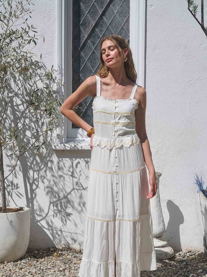 MIDI-JURK MET KANTEN MARGRIETENRAND ZONDER MOUWEN voor wholesale door Moon River