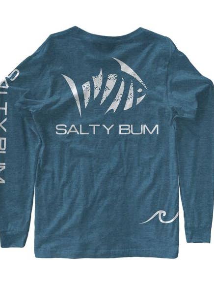 Salty Bum Fishin" Long Sleeve Tee Heather Deep Teal for wholesale by Salty Bum