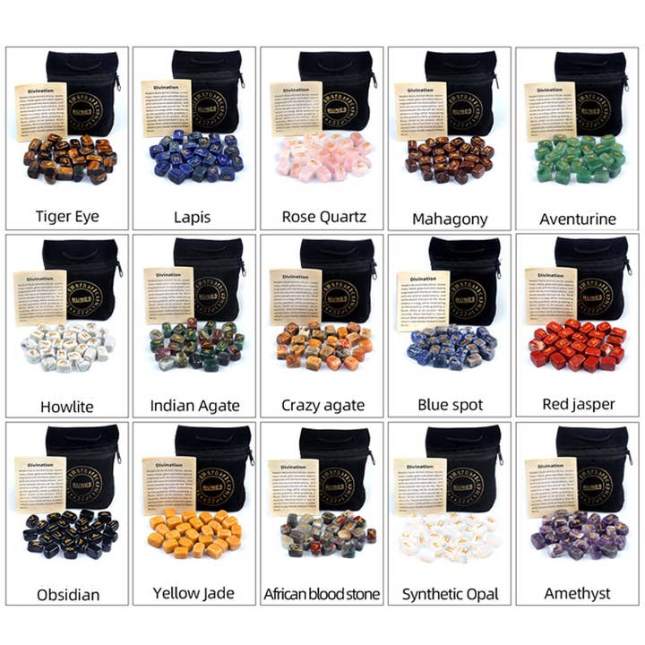 Gemcohub - Vente Pierre et cristal de spiritualité - Pierres de rune en agate naturelle et cristal1