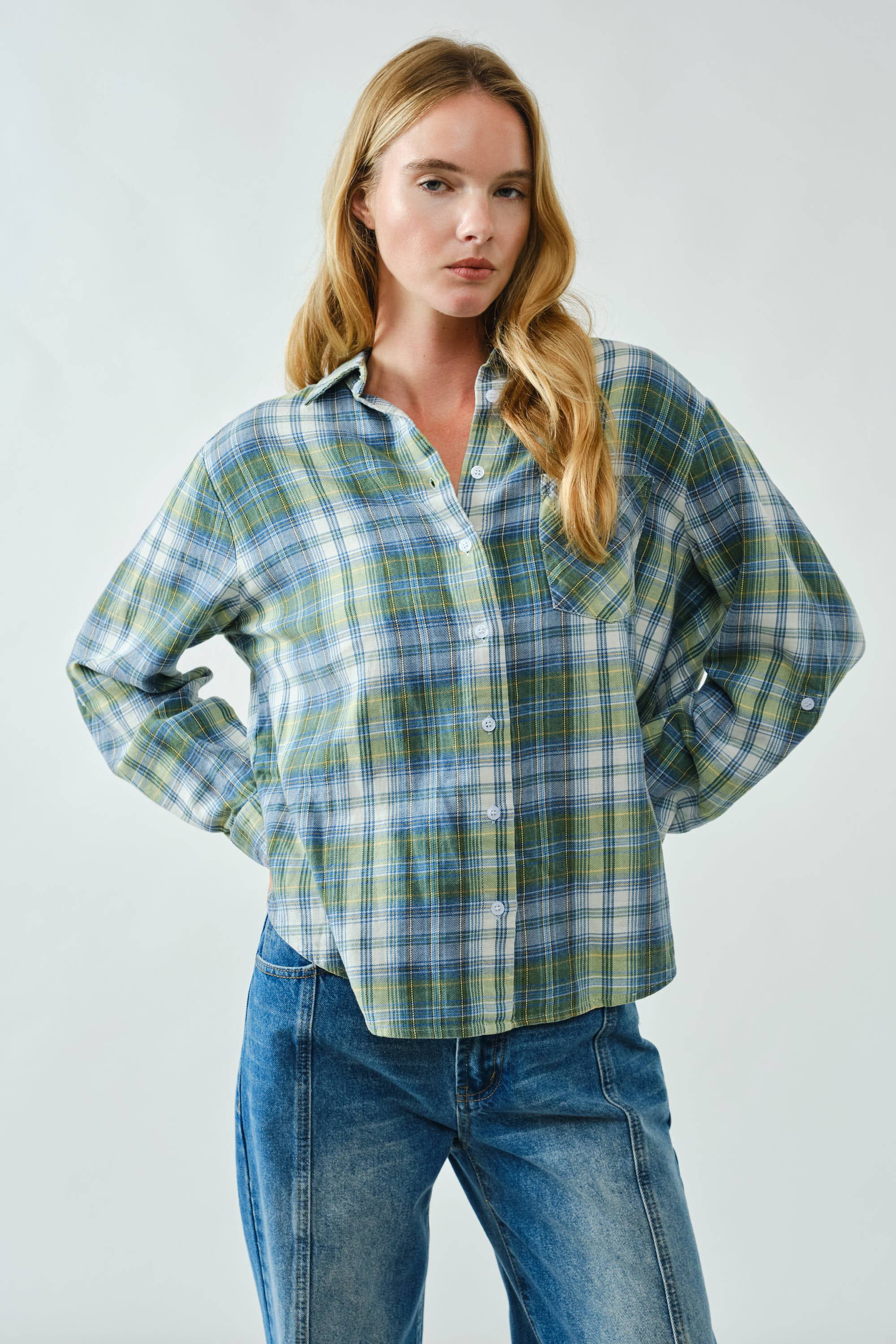 Aaron & Amber - Wholesale Button Down Shirt - Women's - AJT5465 SUPER SOFT WASHED COTTON PLAID SHIRTS	5