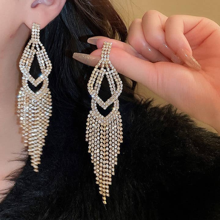 Long Crystal Fringe Earrings for wholesale by Plush Looks