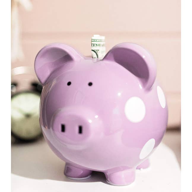 Child To Cherish® - Wholesale Money/Piggy Bank - Kids & Baby - Purple With White Dot Piggy Bank