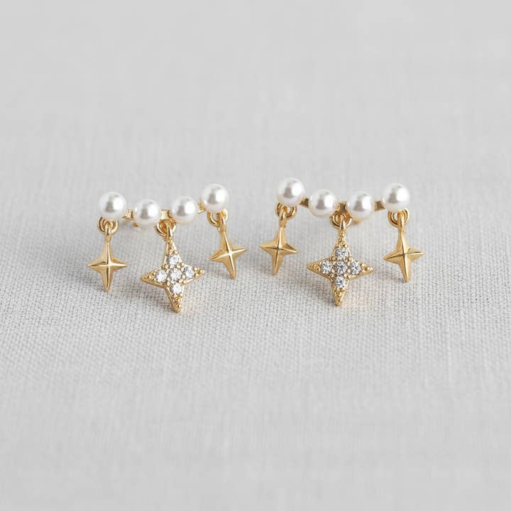 Pearl and Zircon Starburst Tassel Earrings for wholesale by Ellemadera