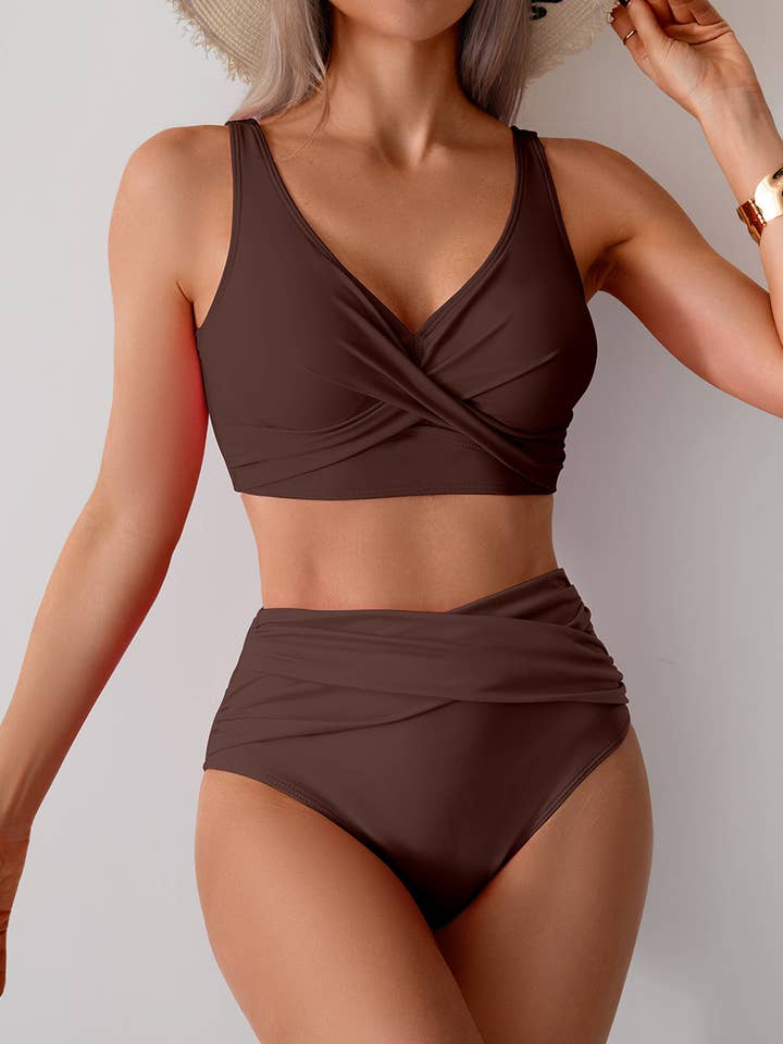 Crave by FW - Wholesale Two Piece Swimsuit - Women's - High Waisted Tummy Control Ruched Bikini Sets4