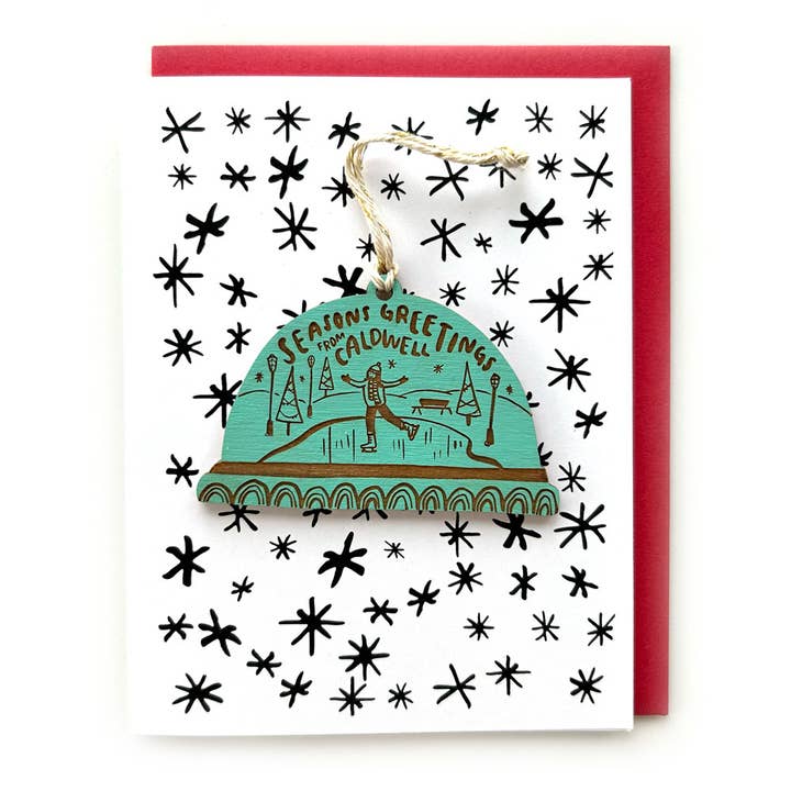 Aqua Seasons Greetings - Ice Skating Ornament w/Card for wholesale on Faire