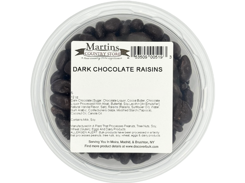 Martin's Country Store LLC – wholesale Chocolate-covered sweets – DARK CHOCOLATE RAISINS 12oz3