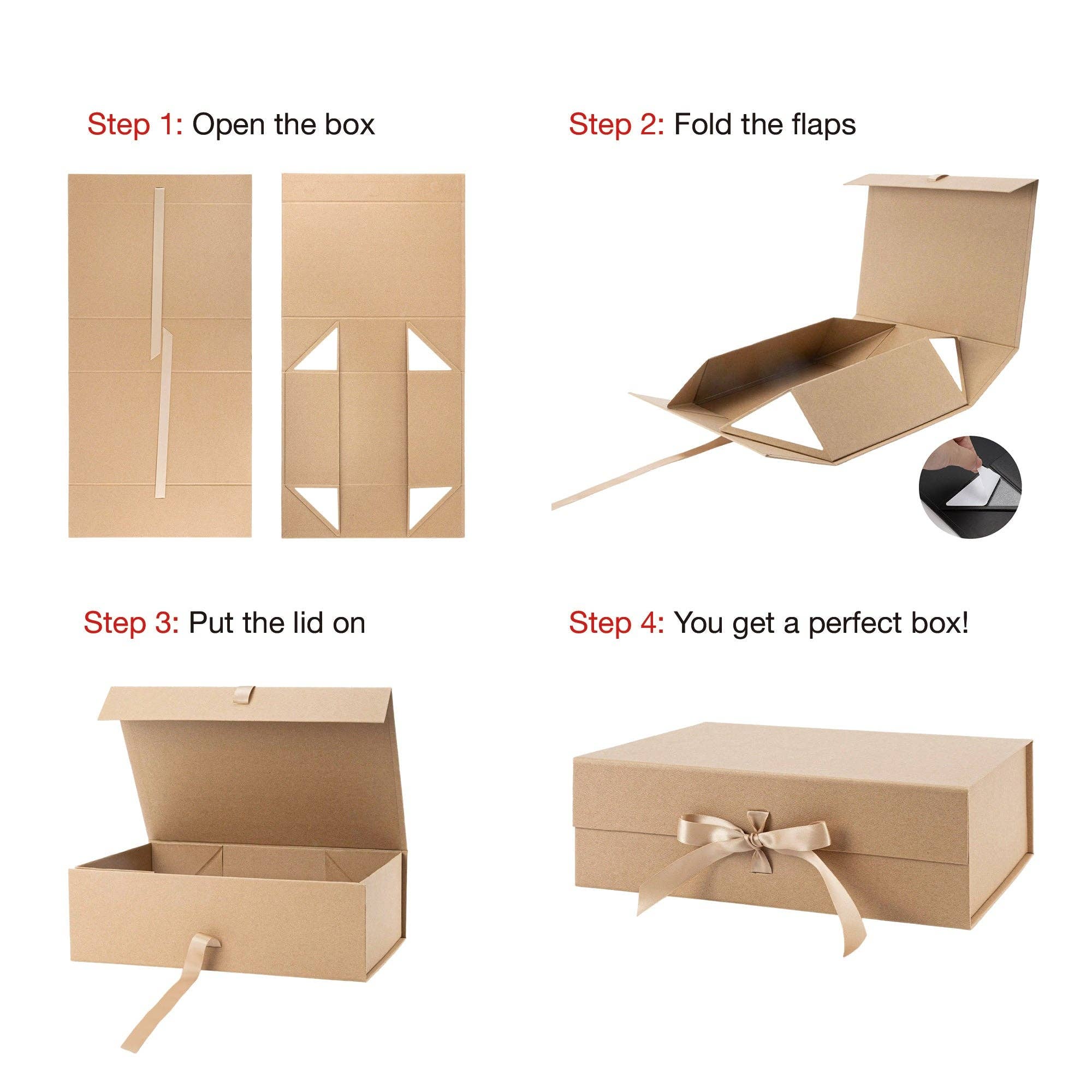 LA Ribbons Wholesale - Wholesale Gift box - 14" x 9" x 4.3" Collapsable Gift Box w/ Satin Ribbon & Magnetic Square Flap Lid | Kraft6