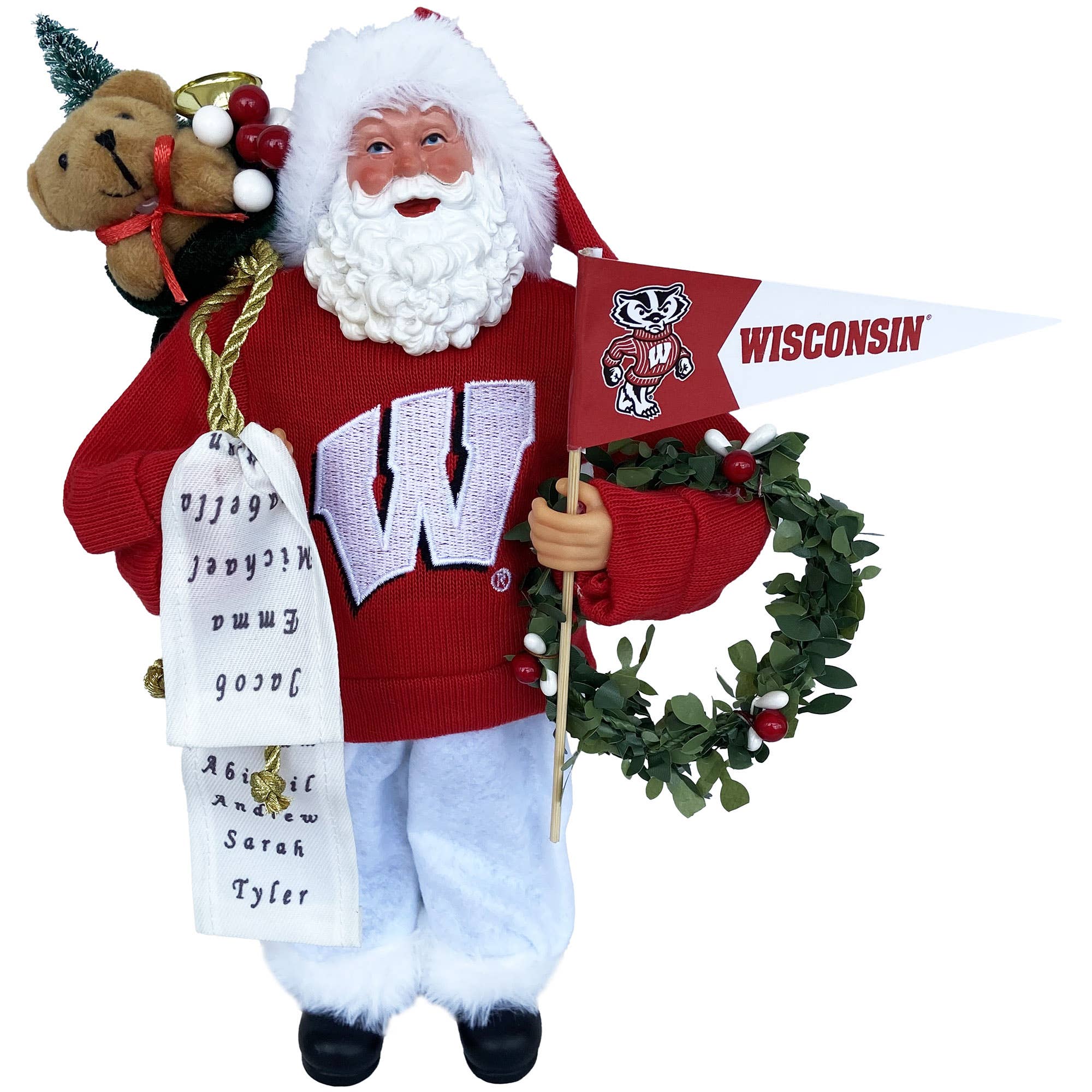 Santa’s Workshop Inc. - Wholesale Christmas Decoration - 12" Wisconsin Badgers Proud Santa0