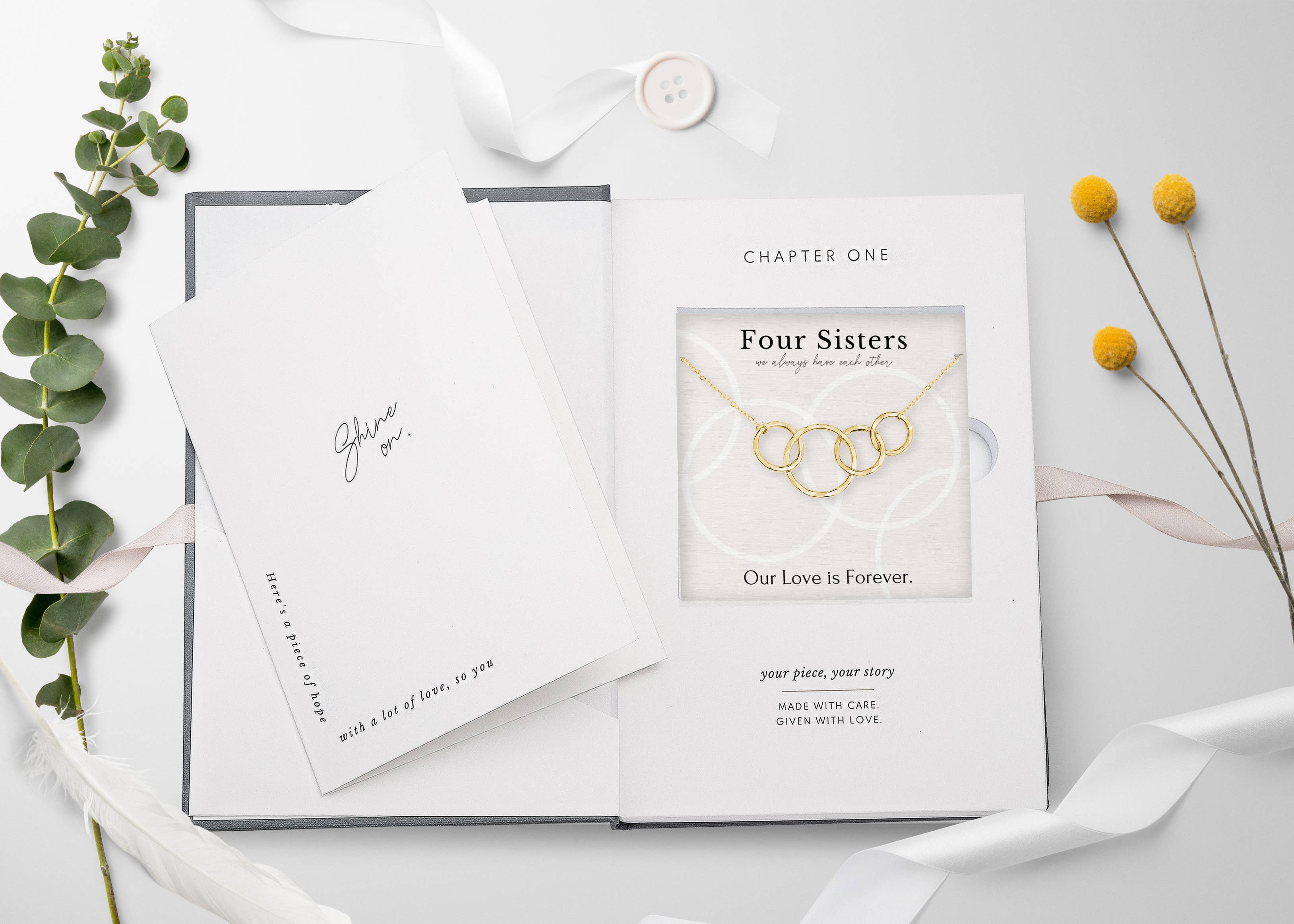 hope love shine - Vendita all'ingrosso Collana con ciondolo/pendaglio - Collana con 4 anelli in oro e argento - Regalo di gioielli per quattro sorelle7