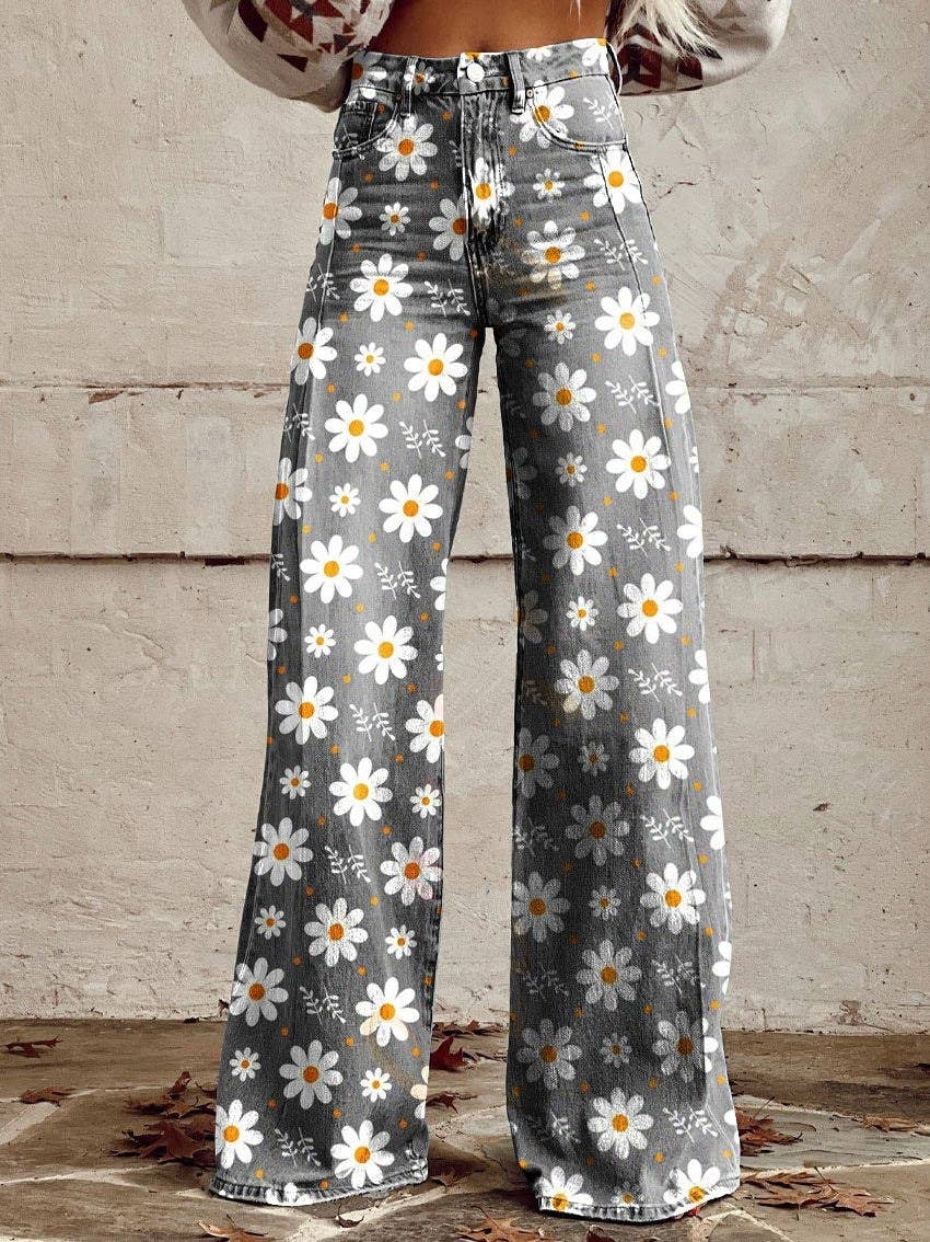 Tourtiwi - Wholesale Pants - Women's - Printed Women's Wide Leg Pants Flared Long Pants1