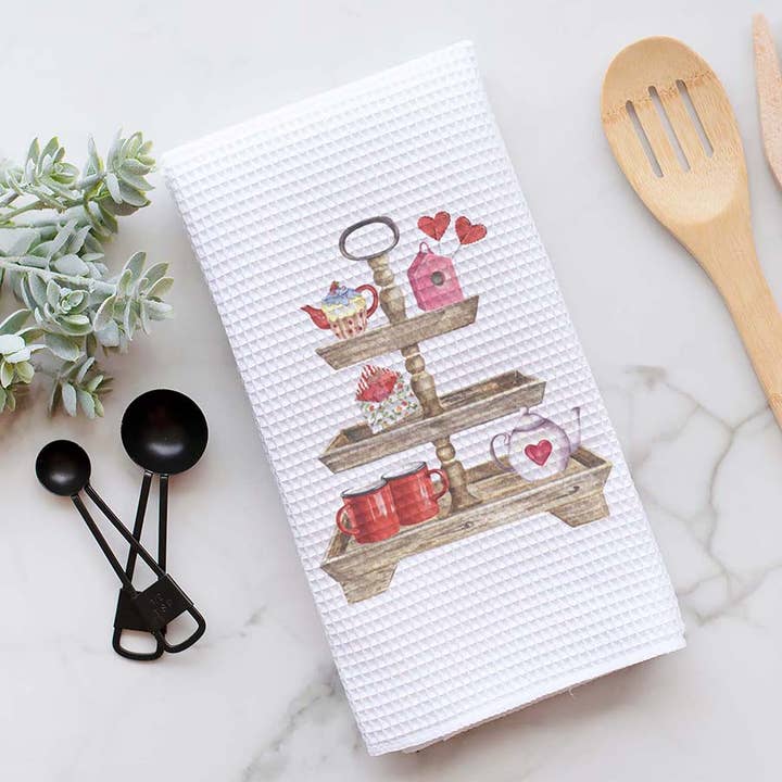 Valentines Tea Shelf Dish Towel, Dish Set Tray Kitchen Towel for wholesale by Canary Road