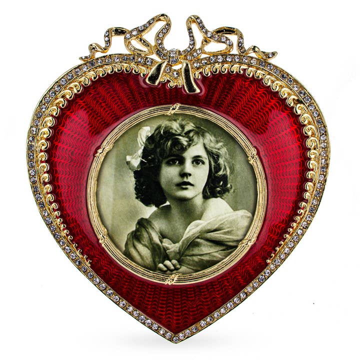 Red Heart Enameled Guilloche Royal Picture Frame for wholesale by BestPysanky