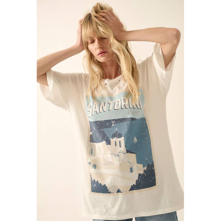 IVORY Santorini Greece Oversized Distress Graphic Tee for wholesale on Faire1