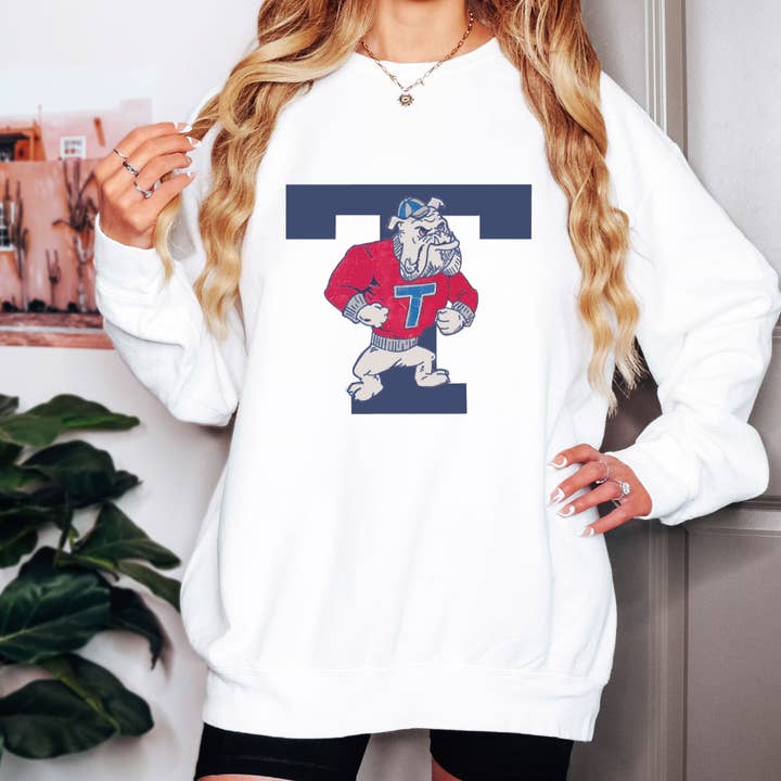 Louisiana Tech Bulldogs Comfort Colors Sweatshirt – Vintage Bulldog Mascot Crewneck – Louisiana Tech Game Day Graphic Sweatshirt for wholesale by Pressed in Chaos