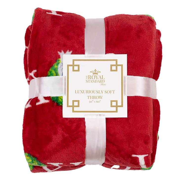 The Royal Standard - Wholesale Throw Blanket - Grand Joy Wreath Throw Red/Green 50x60