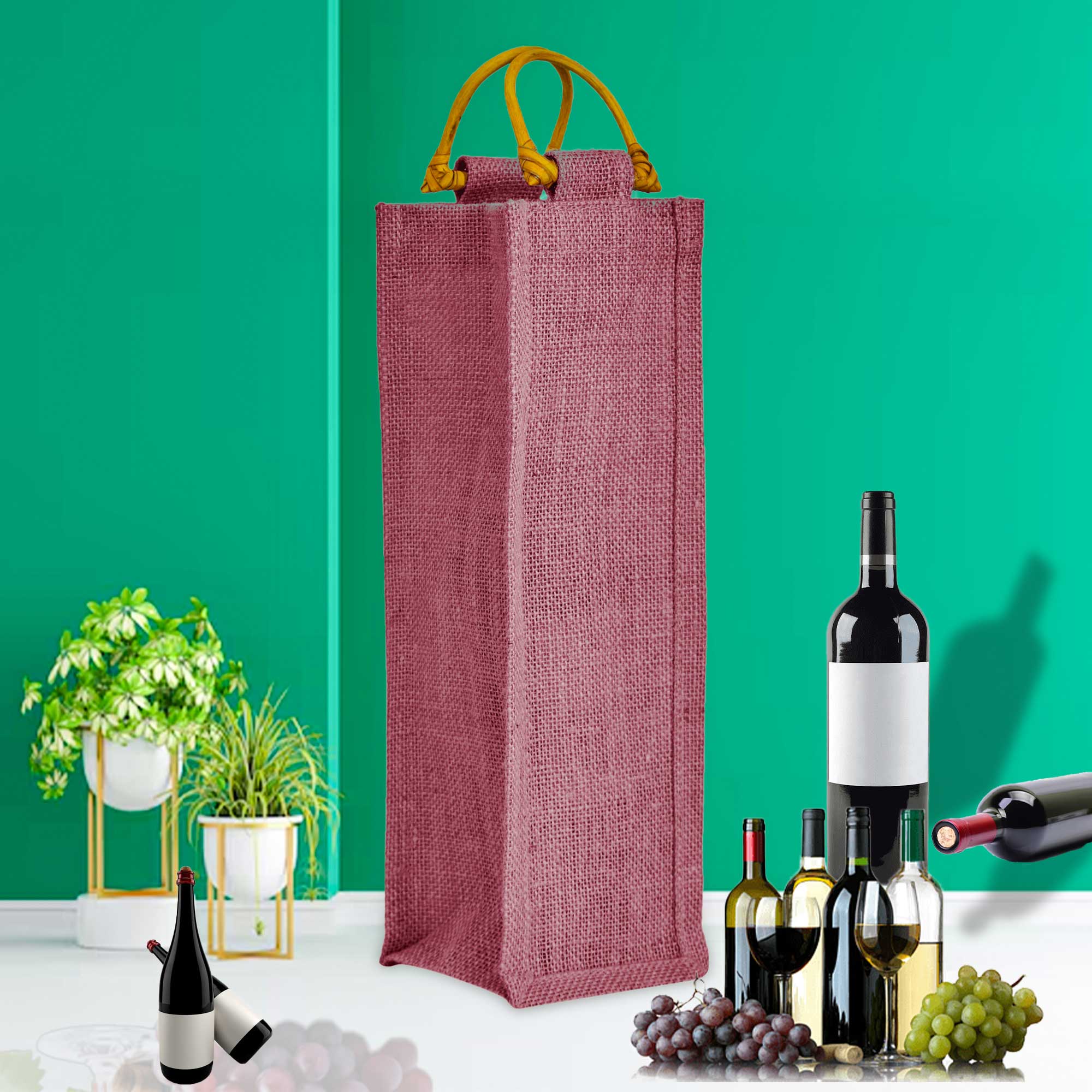 ecojutebags - Wholesale Wine Gift Bag - Eco Jute Wine Bags  7-Pack with Wooden D Handles for Gifting7
