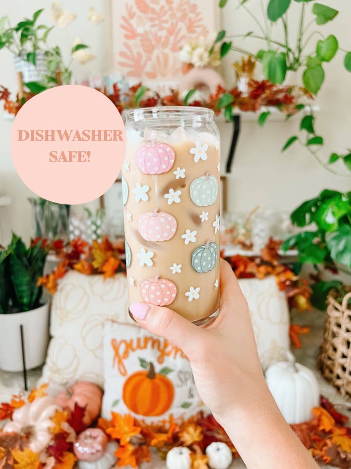 20oz Pastel Pumpkins Iced Coffee Beer Can Glass for wholesale by Hart and Flora Shop