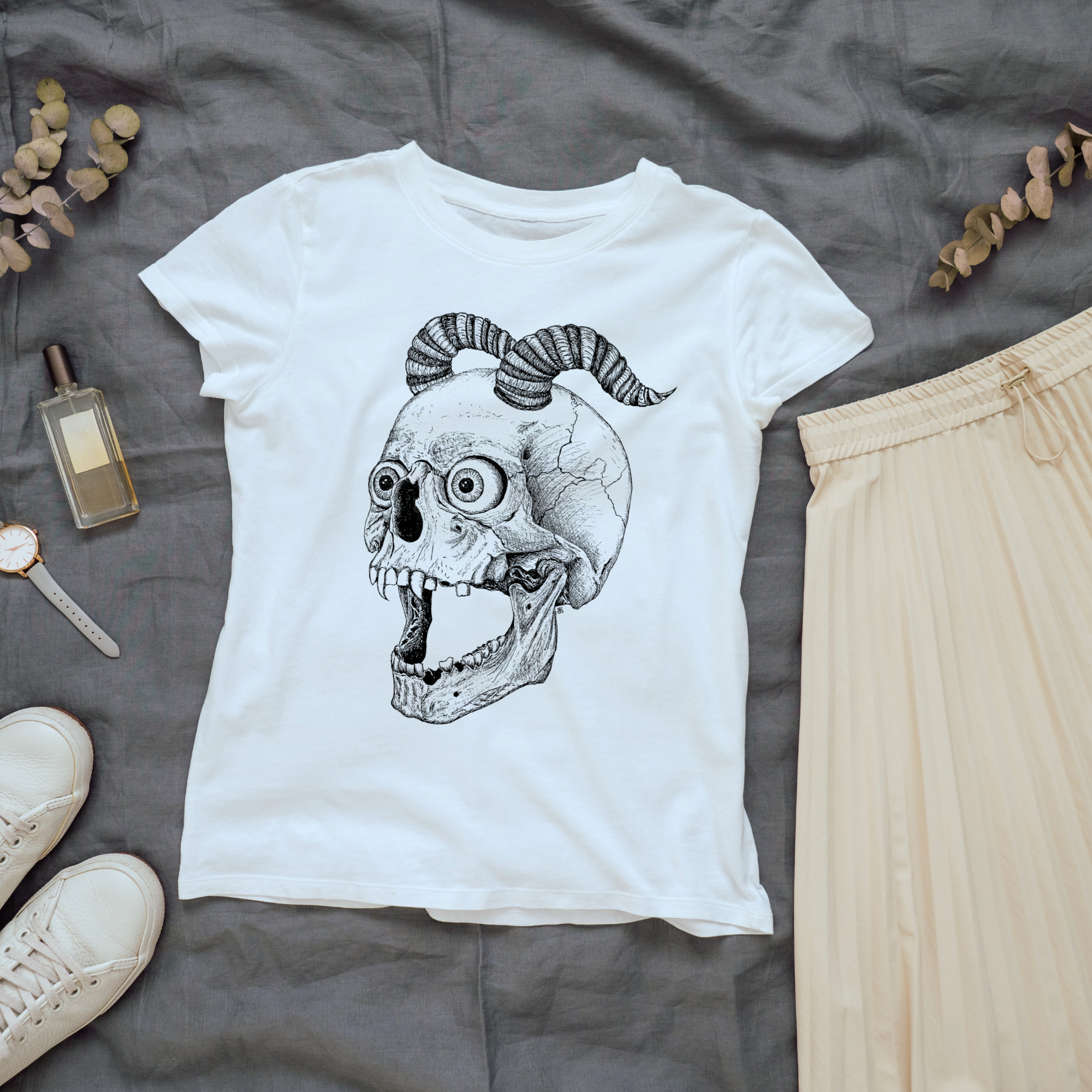 Hannah Kate Makes - Wholesale T-Shirt (Graphic) - Unisex - Screaming Skull T-shirt - White - 100% Cotton - Reg/Fitted8
