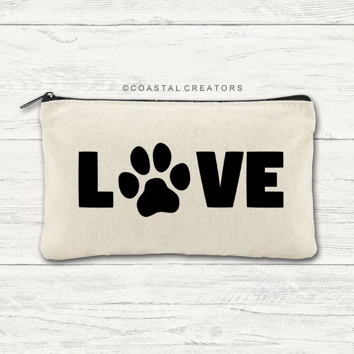 Coastal Creators of Connecticut - Wholesale Pouch - Women's - Love with Paw Multi-Use Canvas Zipper Bag