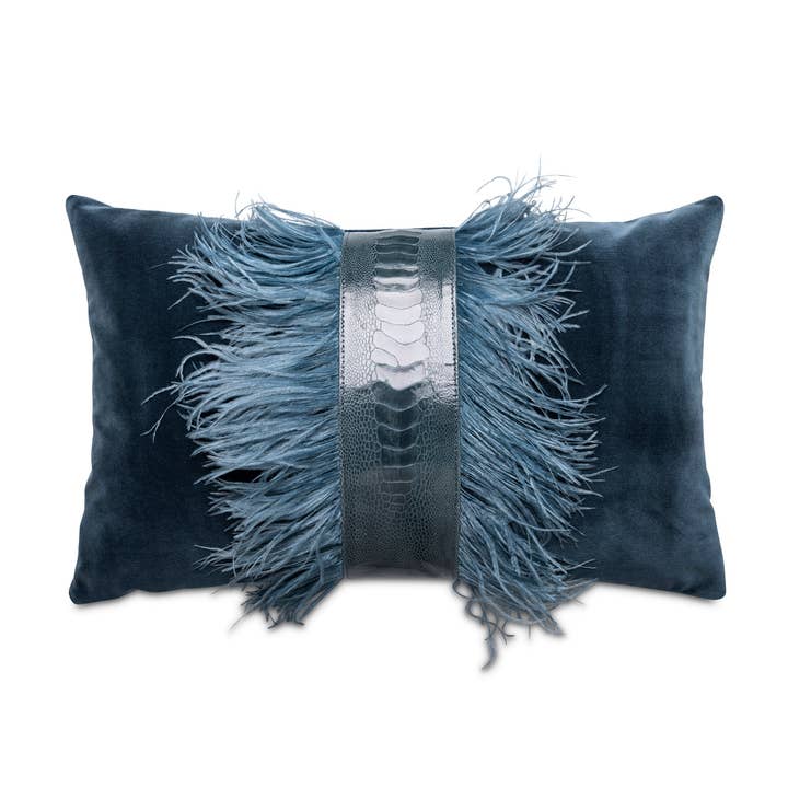 Ostrich Trim Pillow - Teal / Velvet for wholesale by Ngala Trading