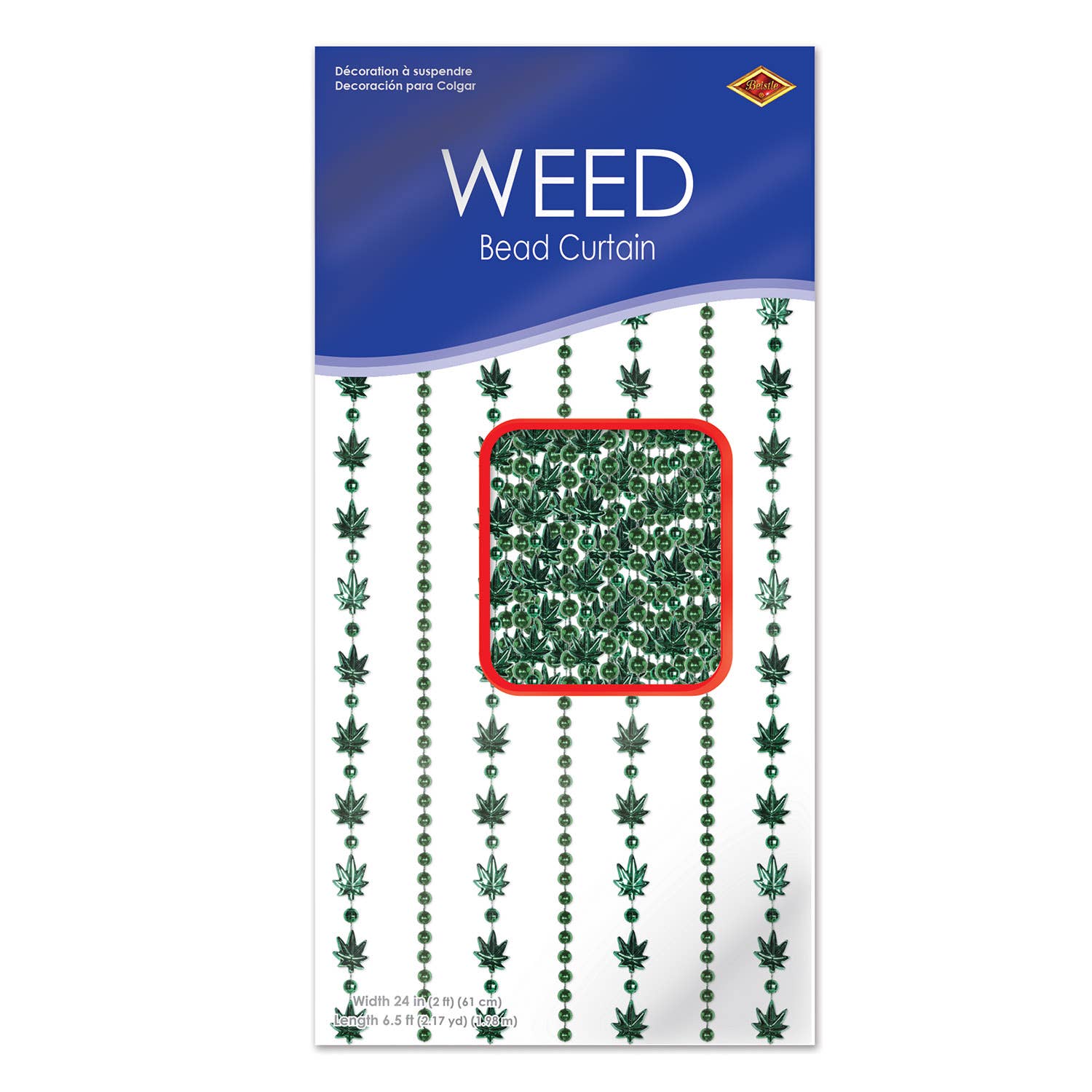 Beistle - Vente Décalcomanie – décorations de fête - Rideau perlé motif feuille de cannabis, 2 m x 61 cm1