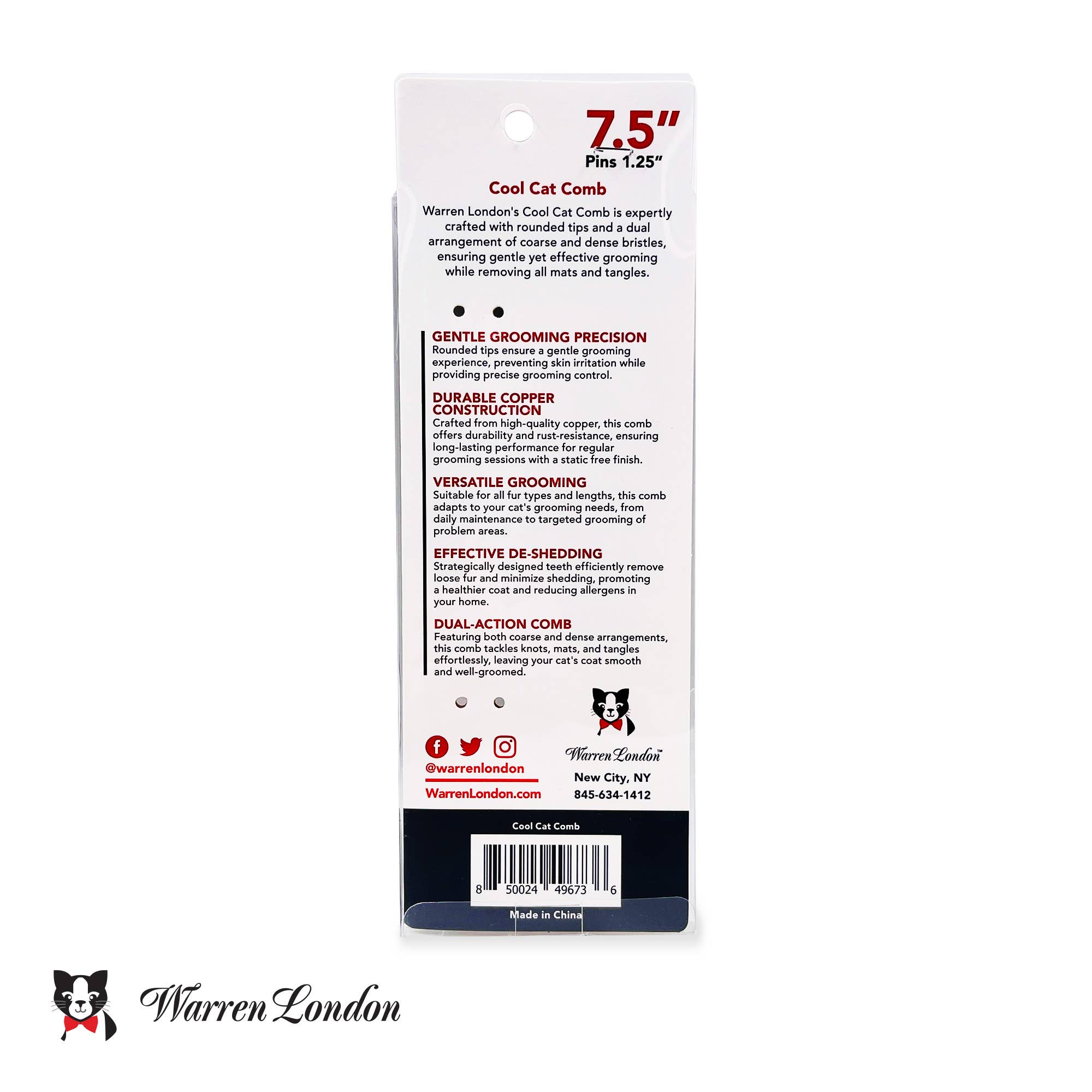 Warren London Dog Products – wholesale Pet grooming aid – Dog – Cool Cat Comb - 7.5" Everyday Copper Grooming Tool7